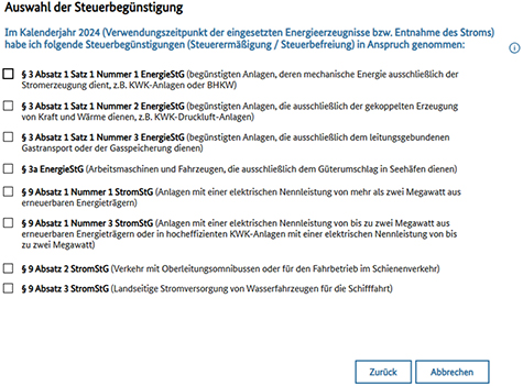 Abbildung 24: Abbildung der Auswahlmöglichkeiten „Steuerbegünstigung“