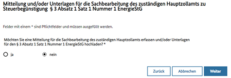 Abbildung 27: Hier ist die Seite zur Auswahl des Eintragens einer Mitteilung oder des Hochladens von Unterlagen zu sehen.