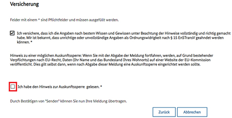 Abbildung 33: Ansicht des Hinweises zur Auskunftssperre für Privatpersonen