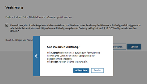 Abbildung 50: Eine Sicherheitsabfrage, ob gesendet oder abgebrochen werden soll, ist zu sehen.