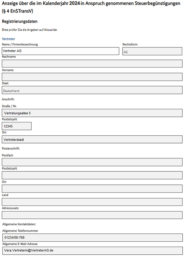 Abbildung 70: Hier sind die Registrierungsdaten des Vertreters zu sehen.