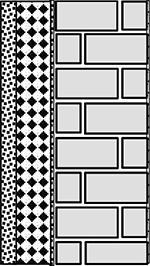 Abbildung Beispielfassade fünf - massive Außenwand hier Kalksandstein-Mauerwerk mit Außendämmung und Außen- und Innenputz