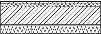 Abbildung Kellerdecke Beispiel eins mit Bodenbelag, Magnesit-Estrich, Mineralfasermatte, Betondecke, Putzschicht und zusätzlichem Dämmstoff