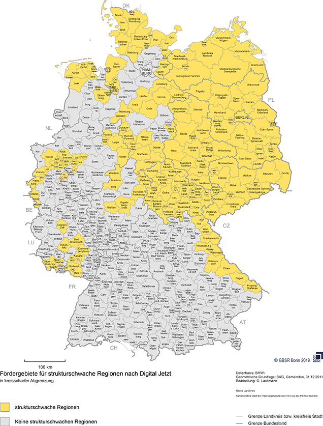 Fördergebiete für strukturschwache Regionen nach Digital Jetzt