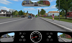 Sie fahren innerorts mit 30 km/h auf dem rechten von zwei Fahrstreifen für Ihre Richtung.