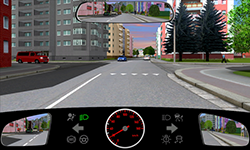 Sie befahren eine Straße innerorts mit 20 km/​h. Direkt vor Ihnen befindet sich eine mit sogenannten Haifischzähnen als Verkehrszeichen markierte Kreuzung. Von geradeaus und von links kommen vier Fahrzeuge.