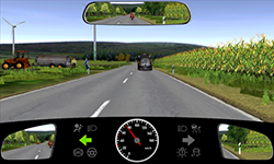 Sie befahren eine Straße außerorts mit etwa 75 km/​h und blinken links. Vor Ihnen fährt ein Traktor, der ebenfalls links blinkt. Hinter Ihnen fährt ein Motorrad.