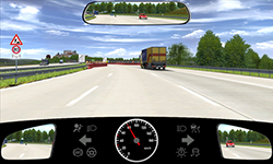 Sie befahren den mittleren von drei Fahrstreifen auf einer Autobahn mit 80 km/​h. Vor Ihnen ist der Beginn einer Baustelle sichtbar, durch die sich die Fahrbahn auf zwei Fahrstreifen verengt.