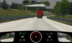 Sie fahren mit etwa 80 km/​h auf einer zweispurigen Autobahn auf dem rechten Fahrstreifen.