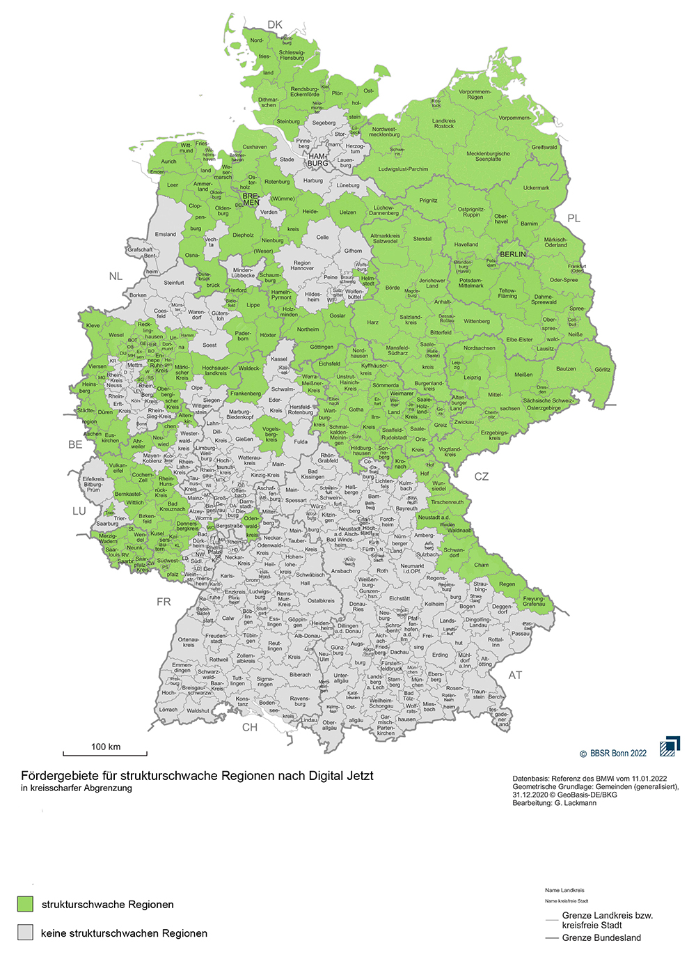 Fördergebiete für strukturschwache Regionen nach Digital Jetzt in kreisscharfer Abgrenzung